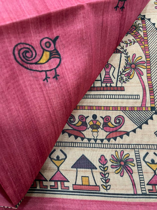 maroon tussar silk saree