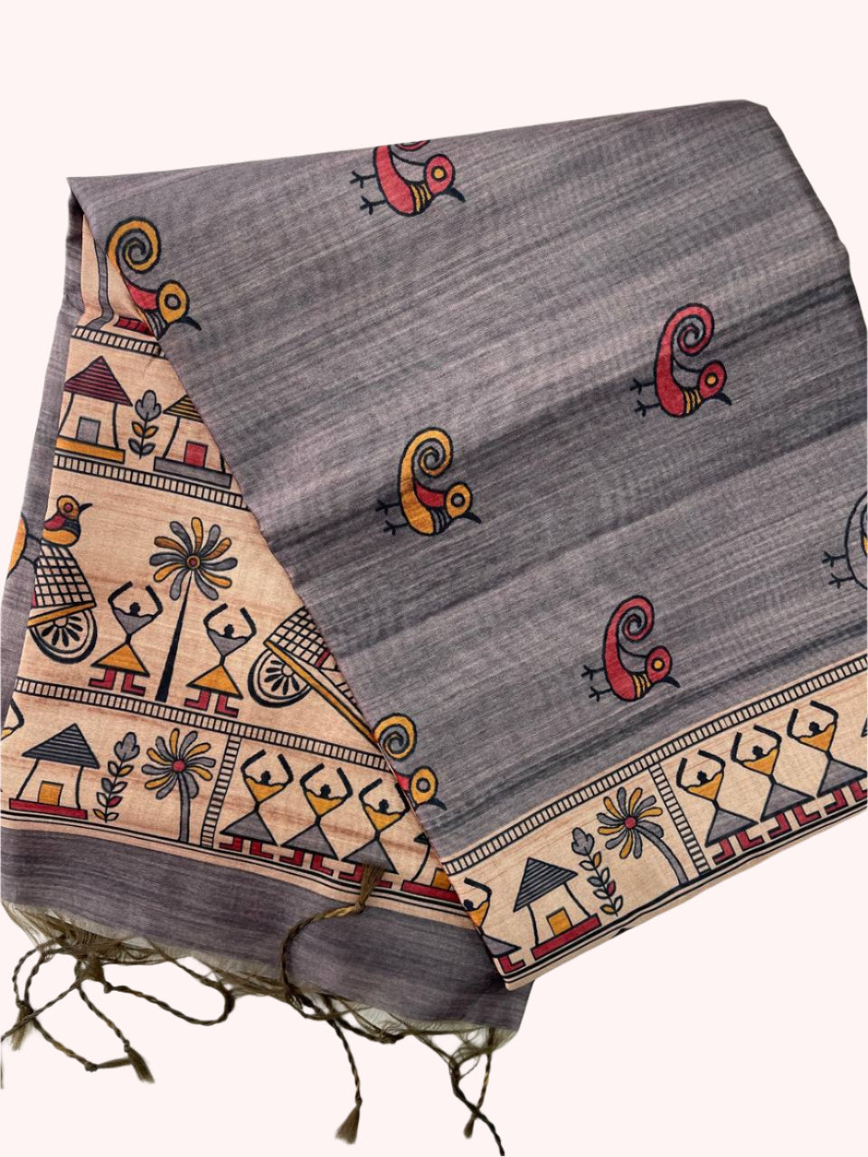 Gray tussar silk saree