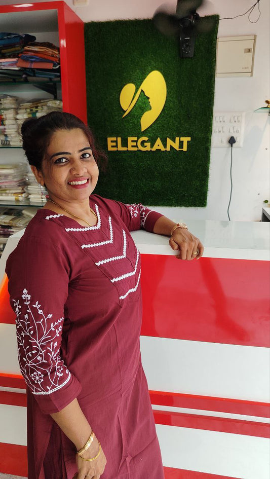 Buy Online Maroon Cotton 60x60 Kurthi Set with Embroidery Works