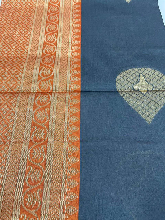 Gray semi silk saree with with orange border