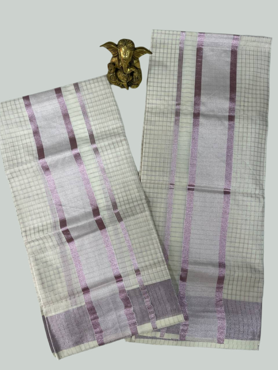 Cotton set mund with check design and purple stripes