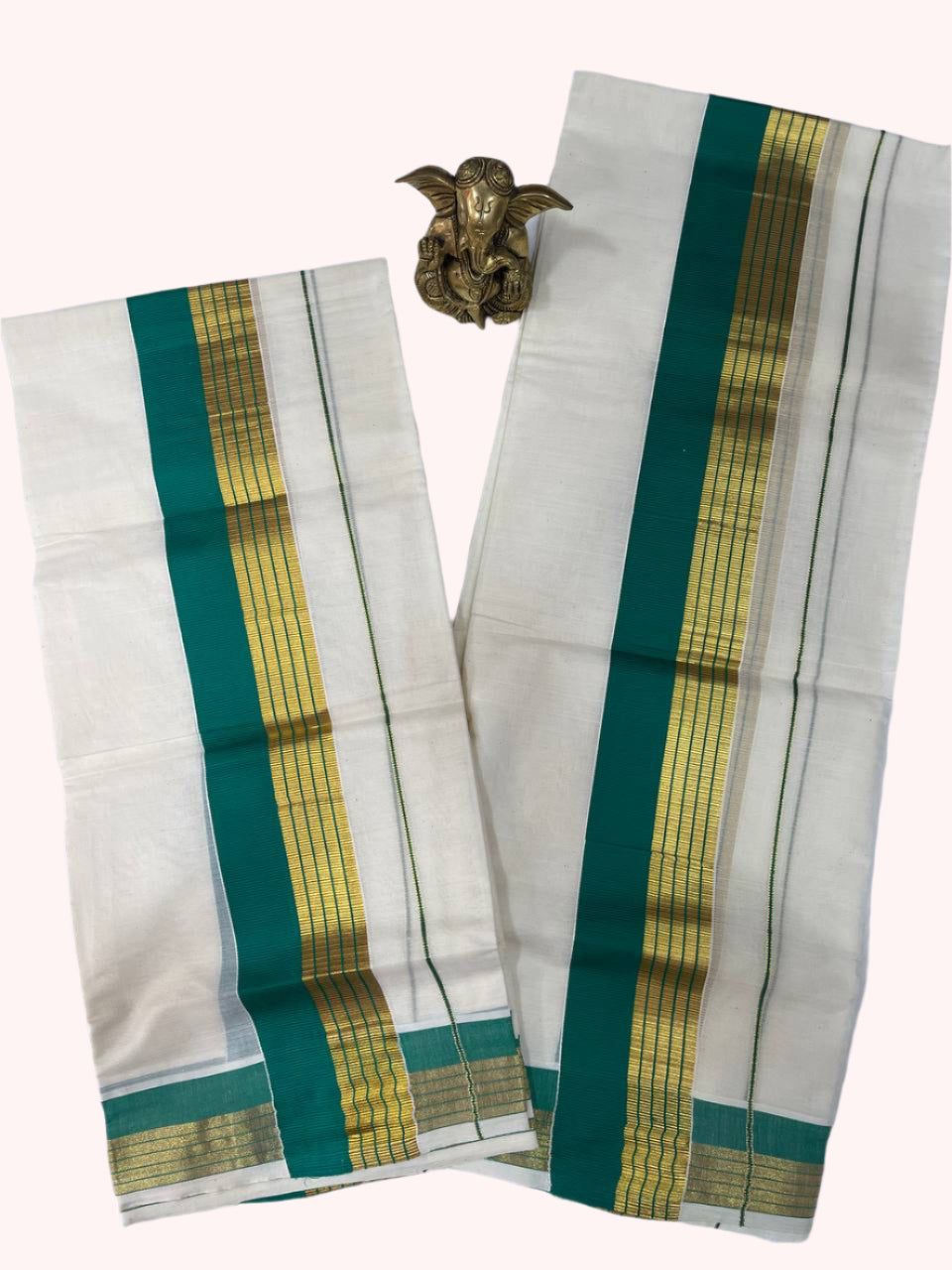 Cotton set mund with green and gold stripes