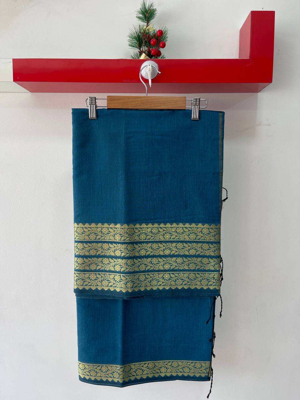 Dark Blue soft silk saree with gold zari border
