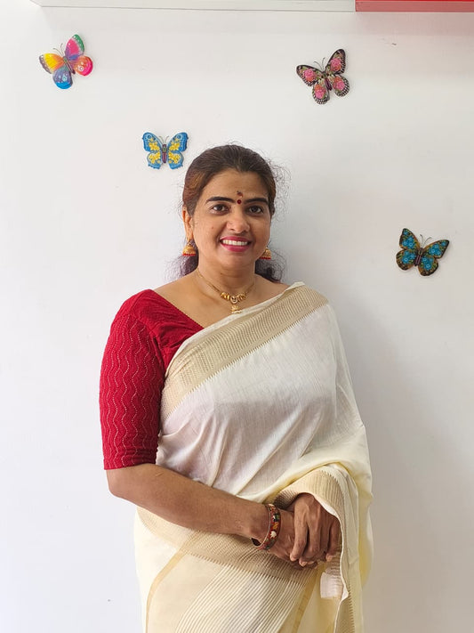 Plain Cream Colour Semi Silk Saree