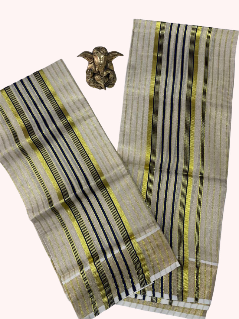 Tissue fabric set mund with black and gold stripes