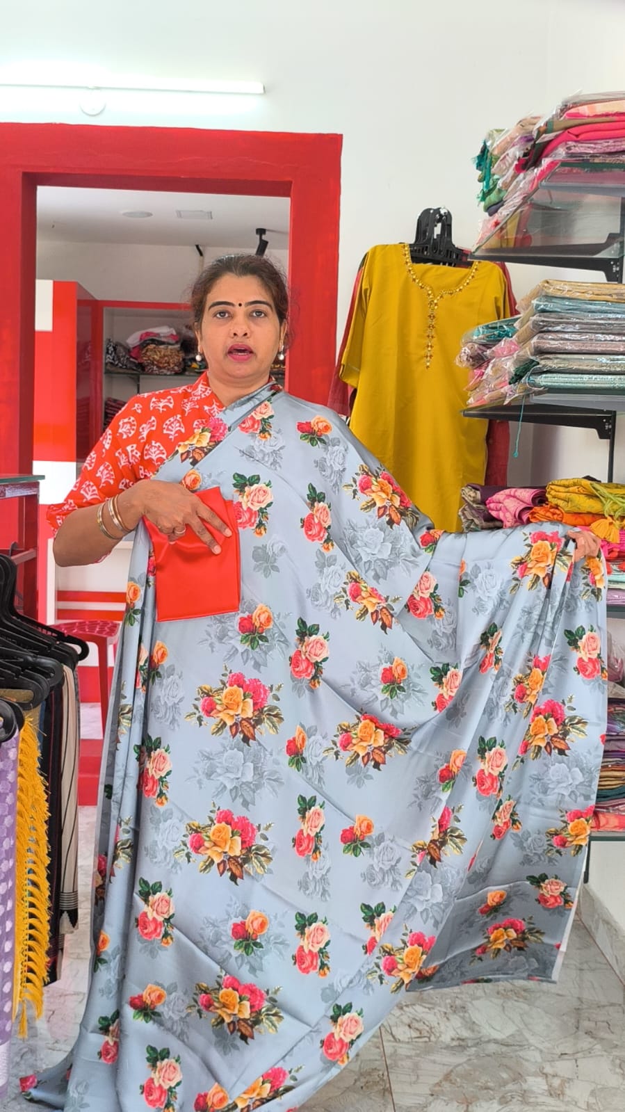 Ash Satin Silk Sarees with Floral Design