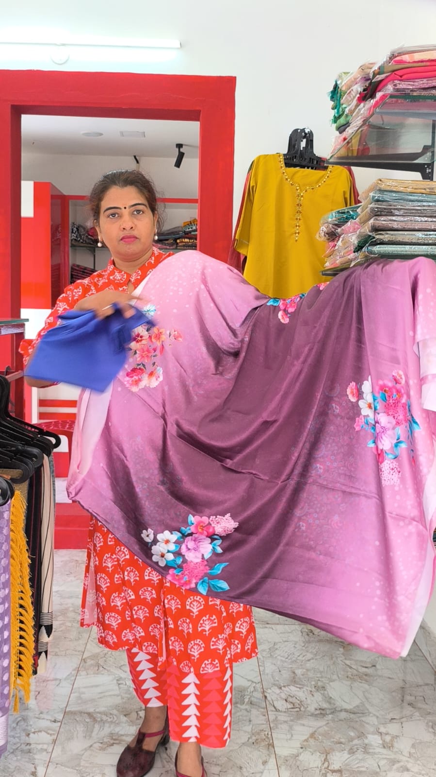 Dark Purple Satin Silk Sarees with Floral Design