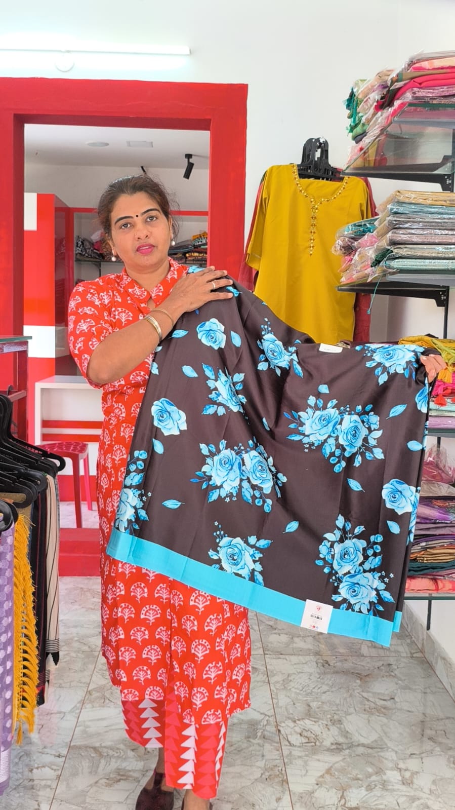 Blue and Black Satin Silk Sarees with Floral Design
