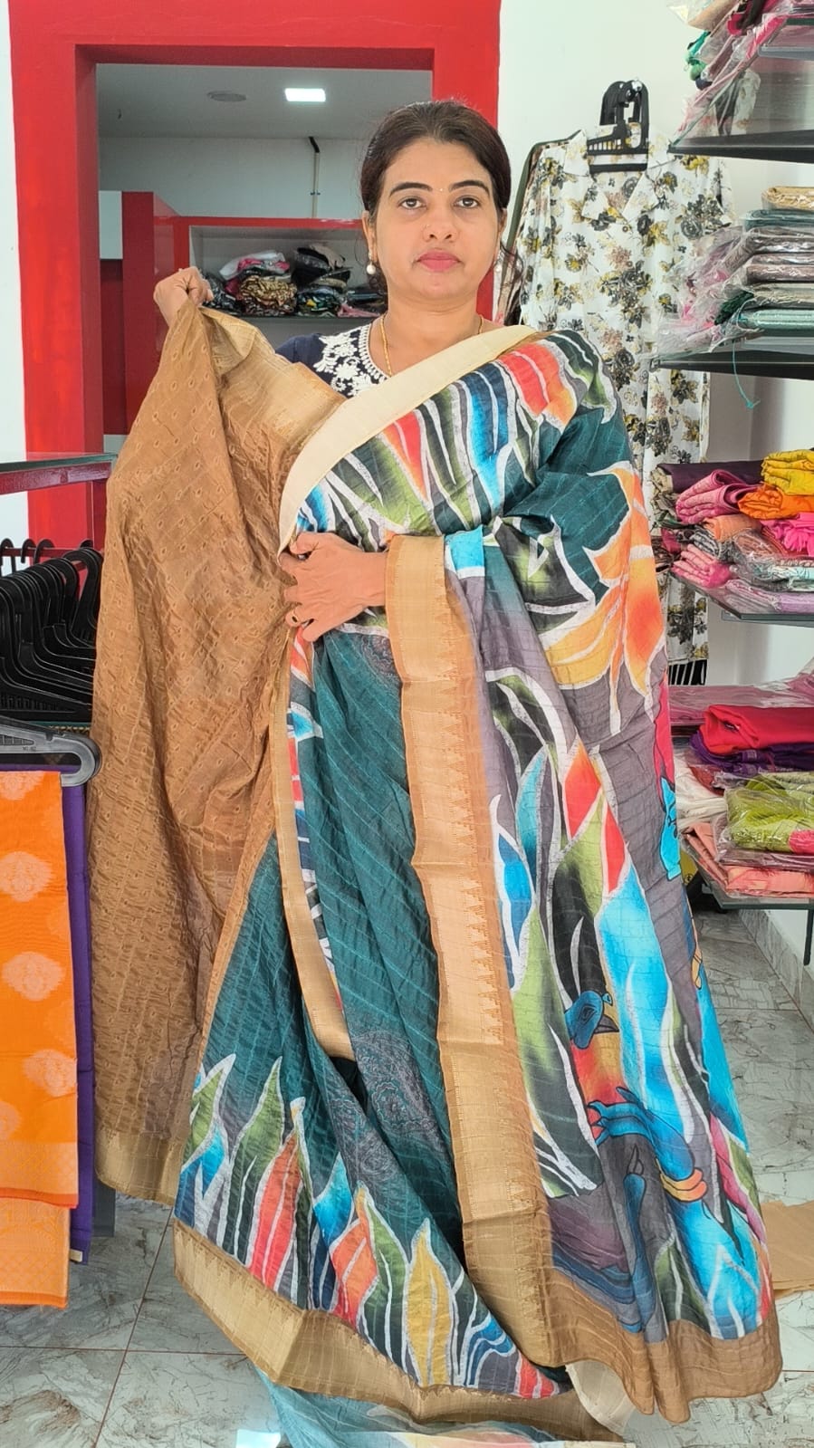 Semi Silk Saree with digital painting