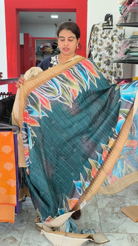Semi Silk Saree with digital painting