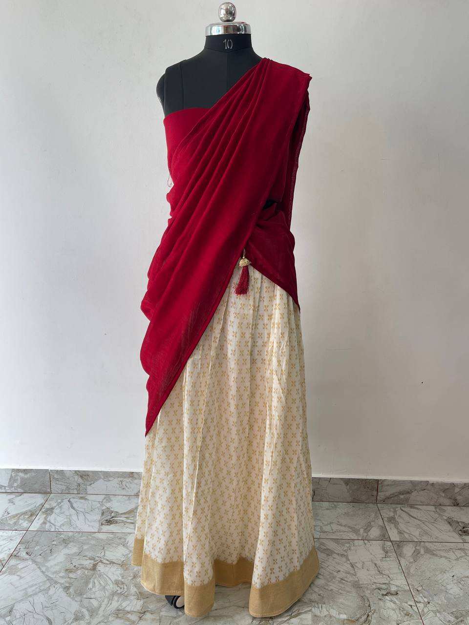 maroon and cream dhavani set