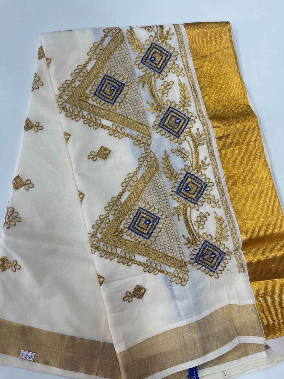 Set Saree | Cotton | Golden Embroidery and Golden Zari Boarder