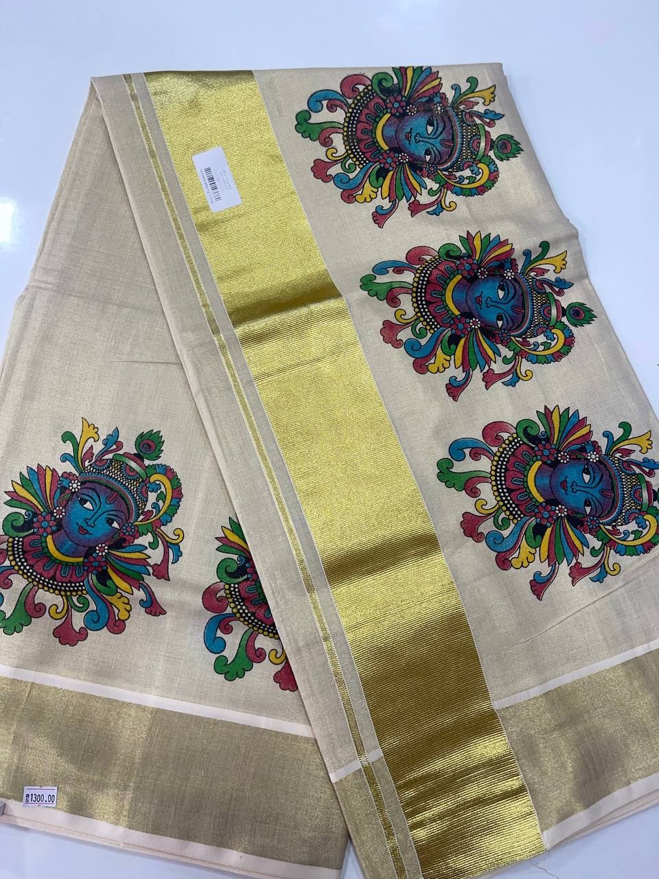 Set Saree | Tissue | Krishna painting and Golden Zari Boarder