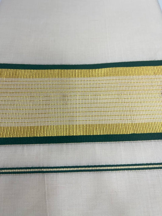 Set Saree | Cotton | Green Line and Golden Zari Boarder