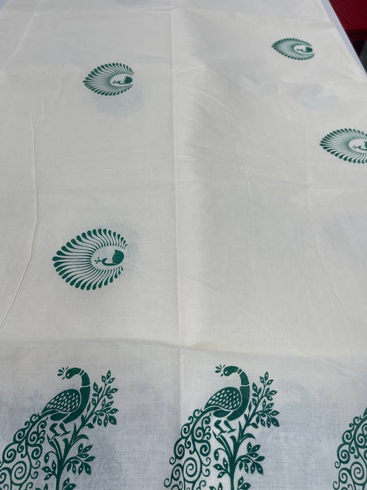 Set Saree | Cotton | Peacock Design and Golden Zari Boarder