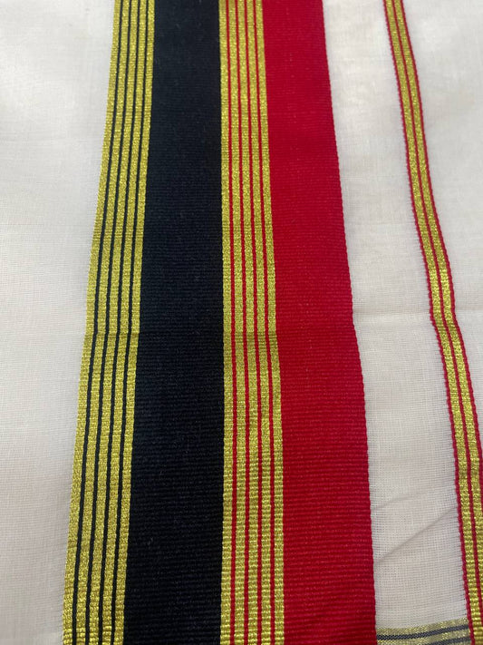 Set Saree | Cotton | Red Black and Golden Zari Boarder