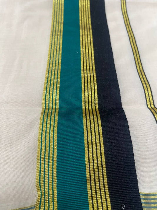 Set Saree | Cotton | Black Green and Golden Zari Boarder