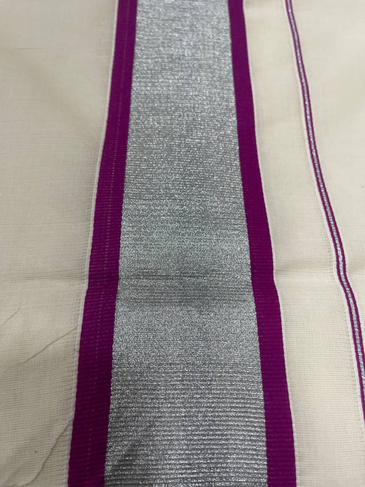 Set Saree | Cotton | Violet Colour-with Silver Zari Boarder