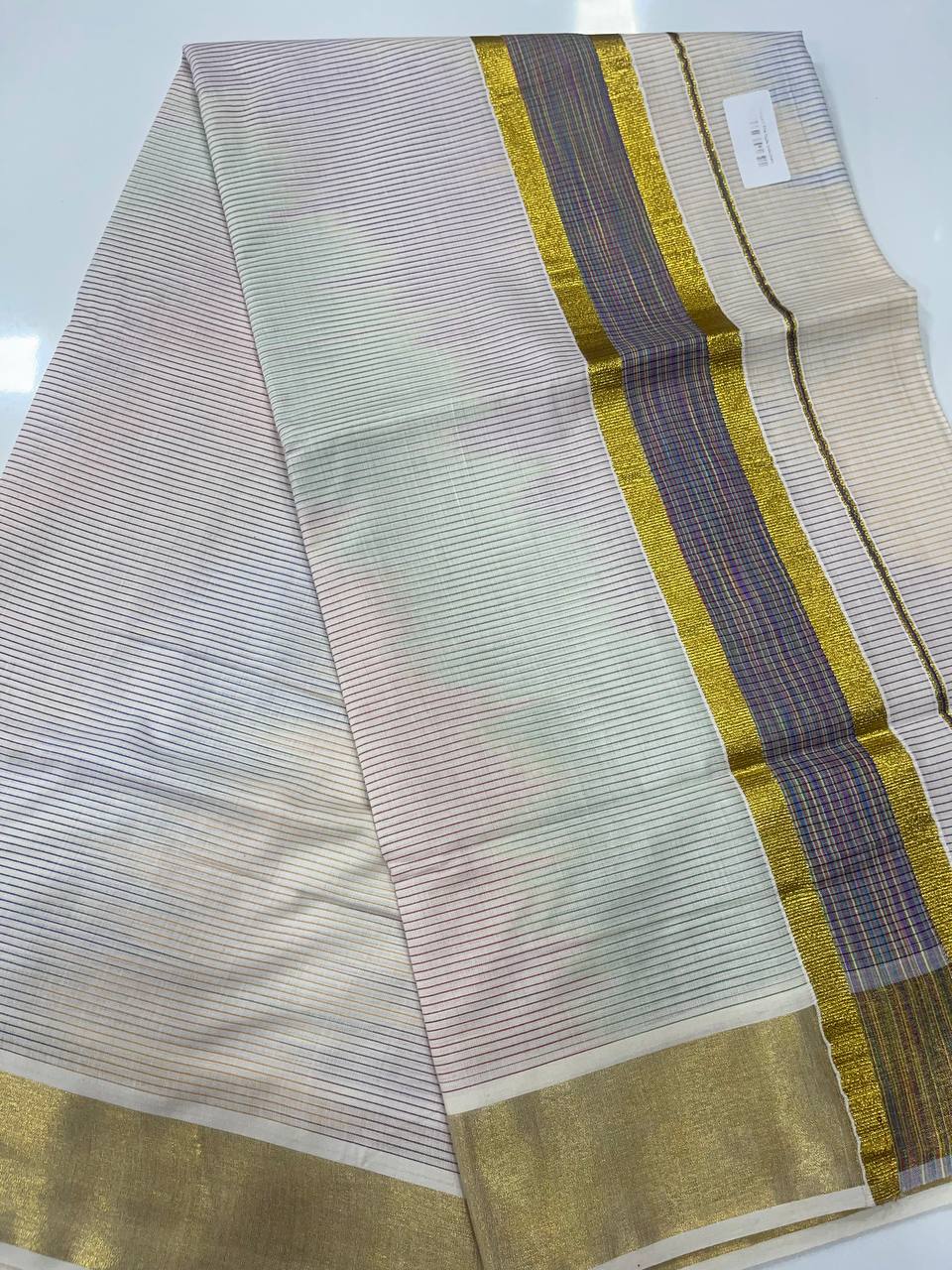 Set Saree | Cotton | Multi Colour with Golden Zari Boarder