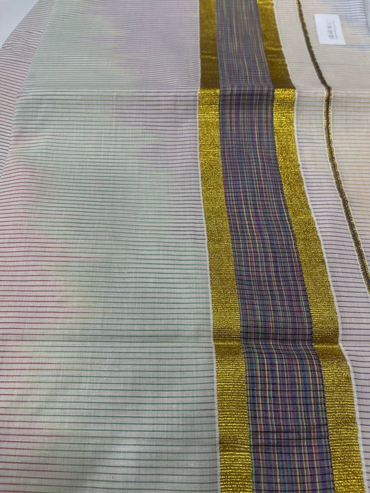 Set Saree | Cotton | Multi Colour with Golden Zari Boarder