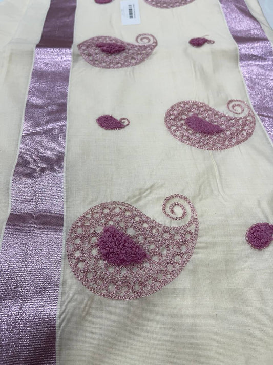 Set Saree | Cotton | Rose Zari Boarder with embroidery work