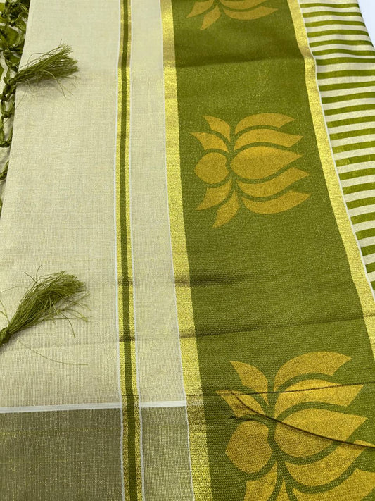 Set Saree | Tissue | Lotus Design Mural Print border