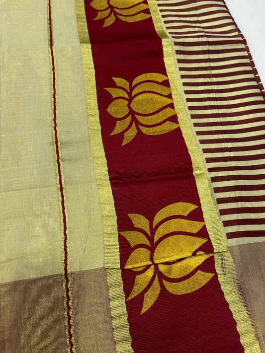 Set Saree | Tissue | Lotus Design Mural Print border