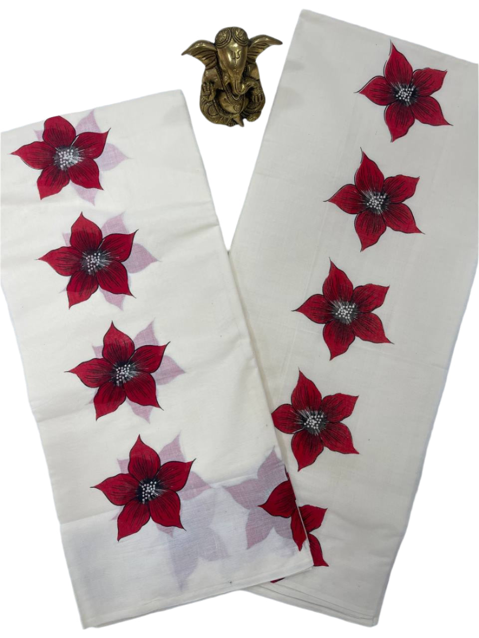 Cotton set mund with red hibiscus flower pattern