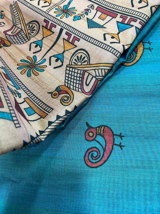 Blue soft tussar silk saree