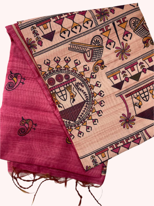 maroon tussar silk saree