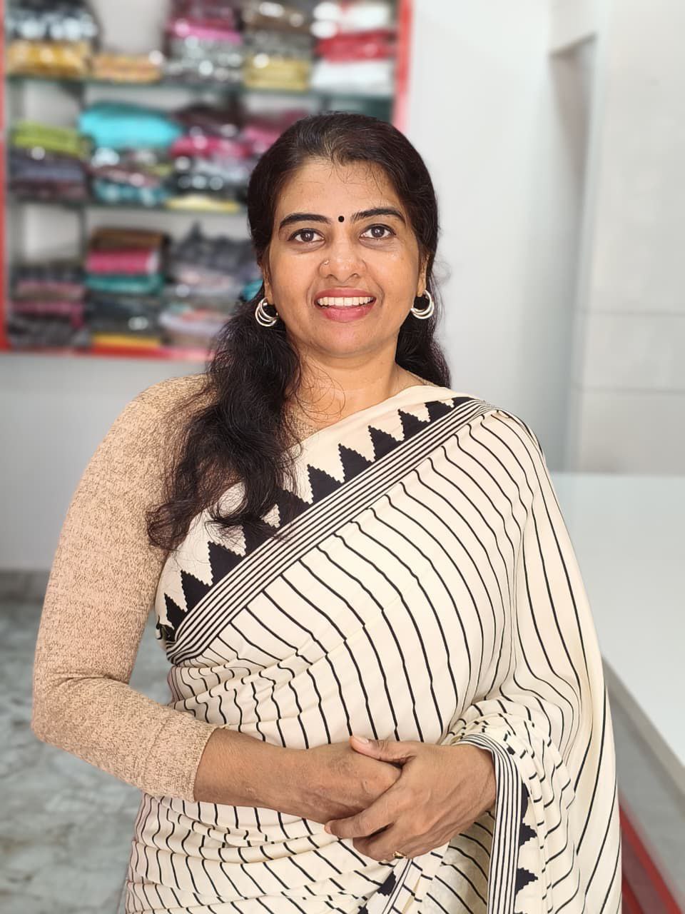 Crepe Silk Saree Cream and Black