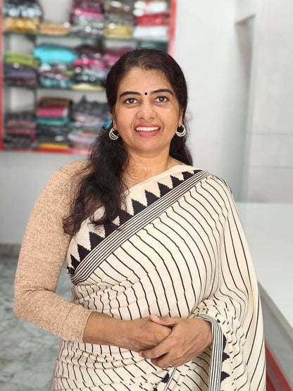 Crepe Silk Saree Cream and Black