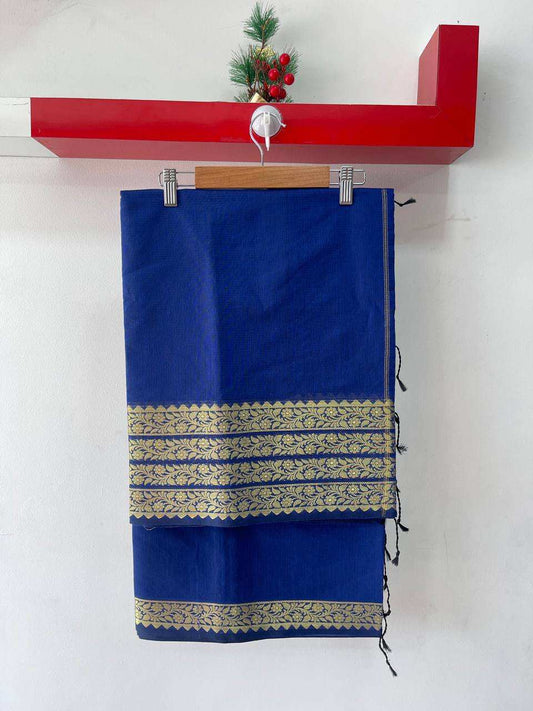 Blue soft silk saree with gold zari border 