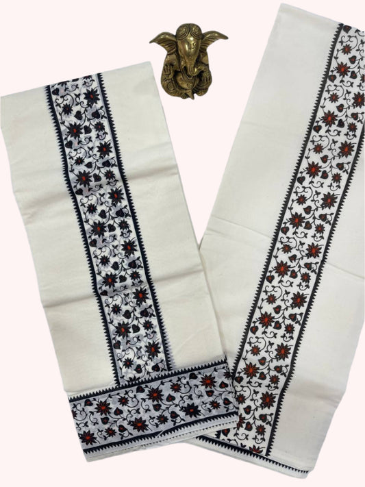 Cotton set mund with black and red floral patterns