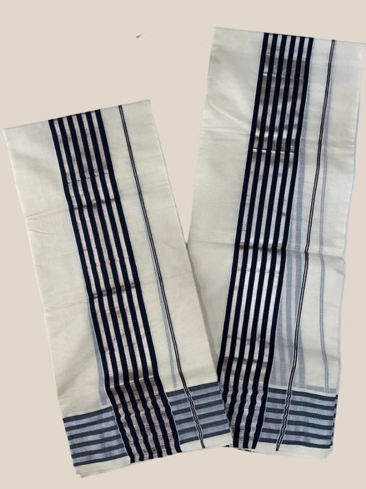 Cotton set mund with black and silver stripes