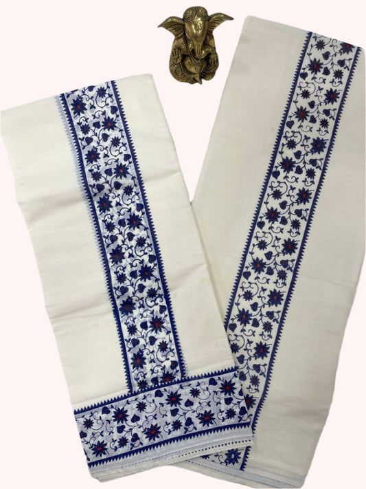 Cotton set mund with blue and red floral patterns