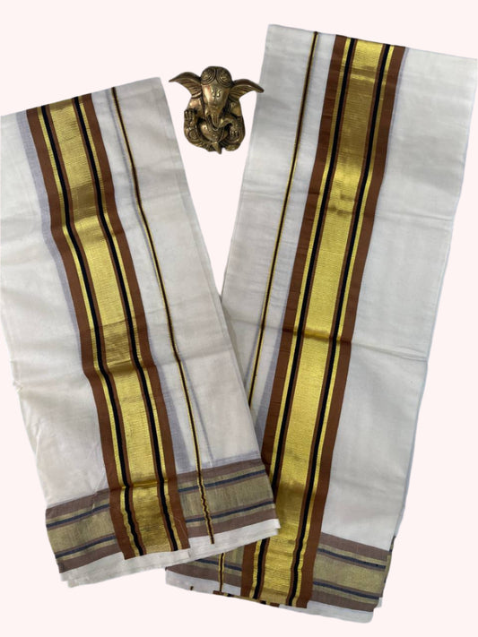 Cotton set mund with brown and gold stripes