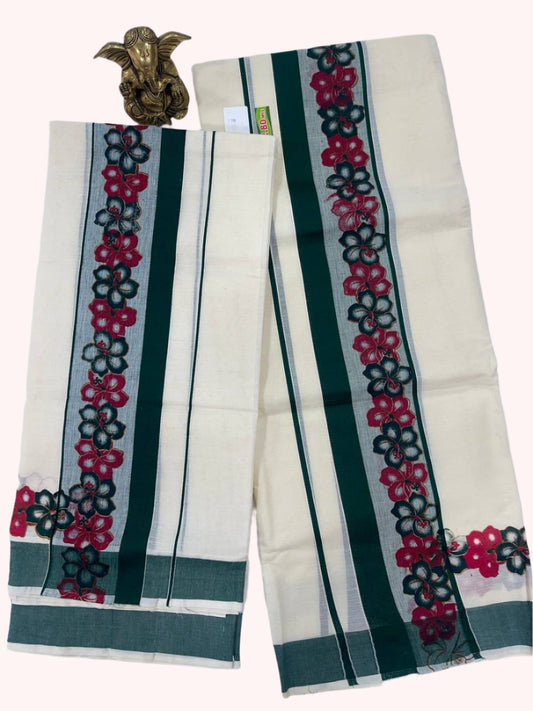 Cotton set mund with flowers design and grey stripes