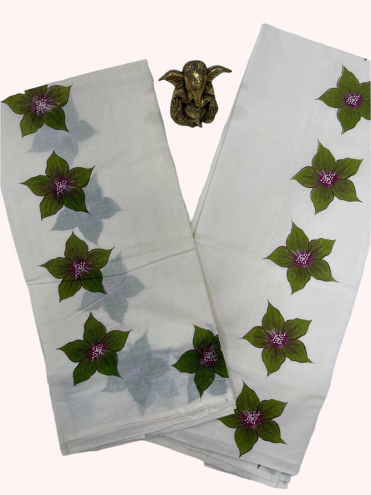 Cotton set mund with green hibiscus flower pattern