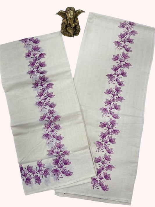 Cotton set mund with purple floral patterns