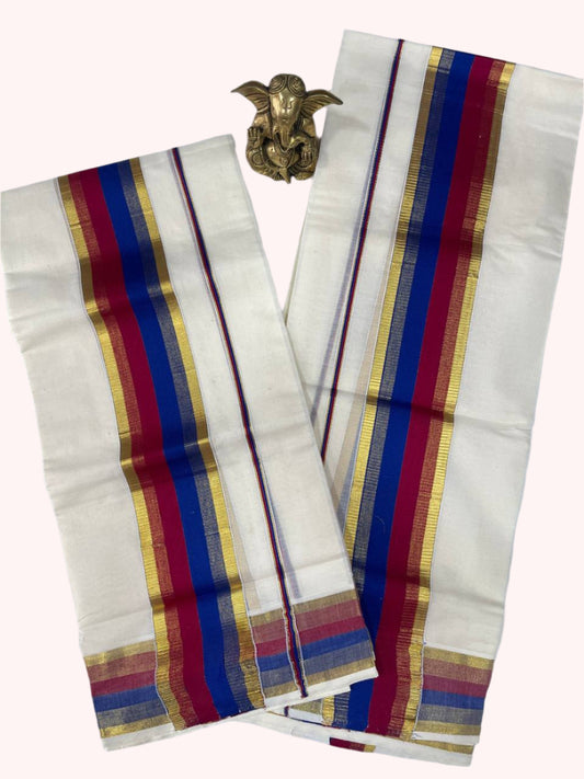 Cotton set mund with red,blue and gold stripes 