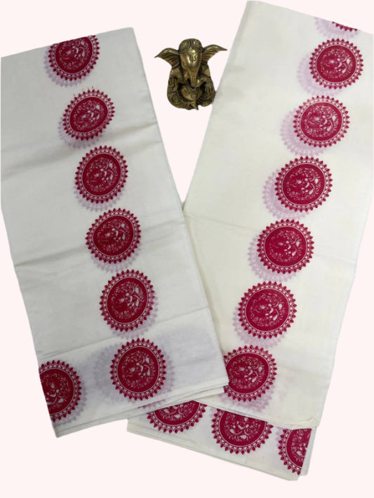 Cotton set mund with red floral patterns