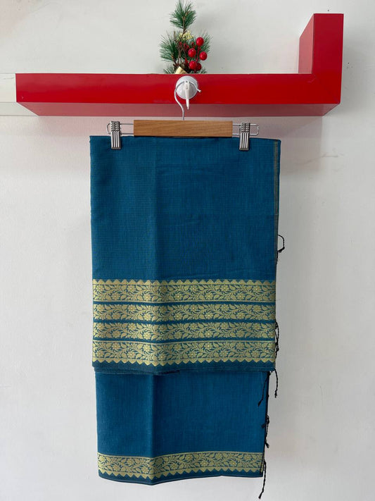 Dark Blue soft silk saree with gold zari border