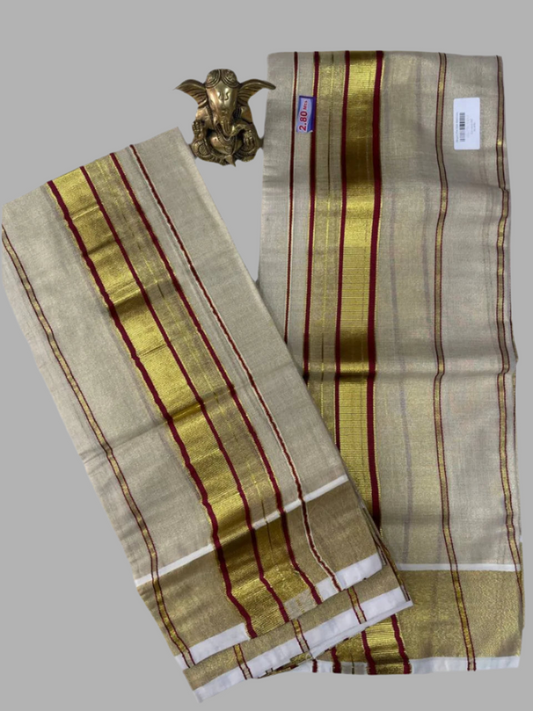 tissue fabric set mund with red and gold stripes