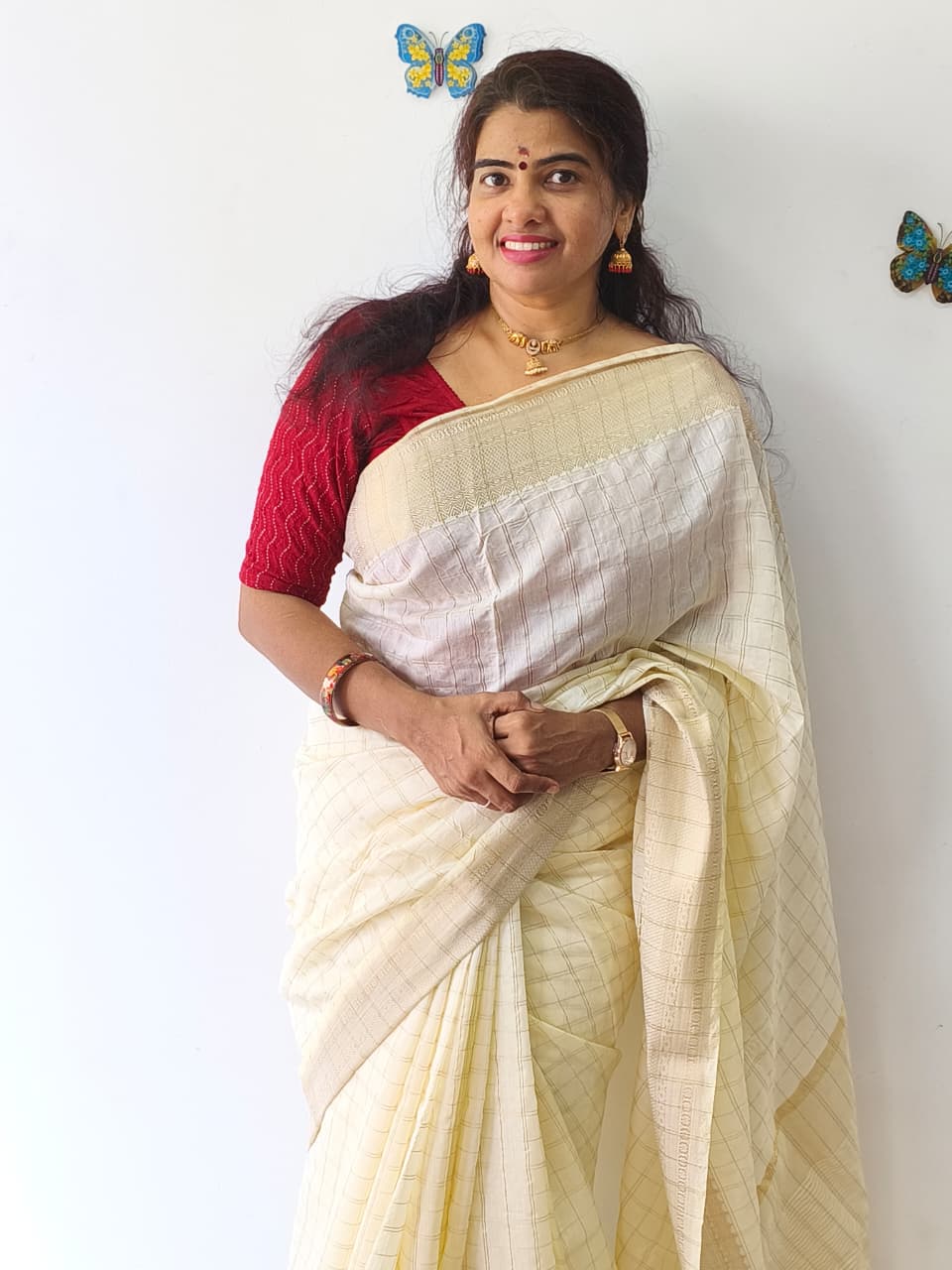 Cream Colour Semi Silk Saree