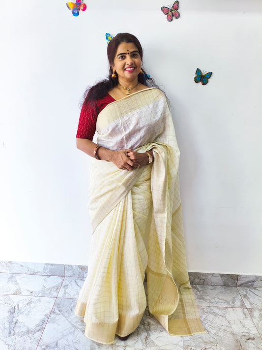 Cream Colour Semi Silk Saree