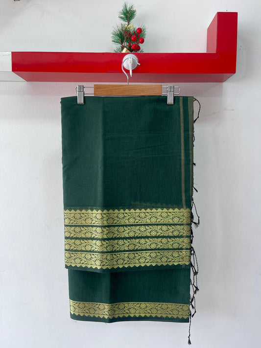 Green soft silk saree with gold zari border 
