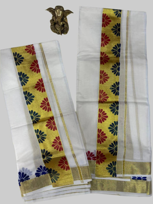 Kasav set mund with red and green flower design 