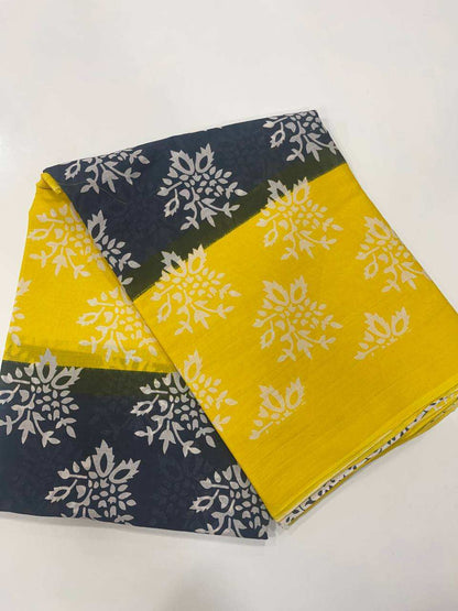 Mulmul Cotton Sarees in Yellow and Black Shade – Elegant Drapes