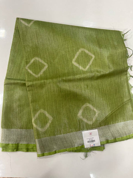 Green colour semi jute silk saree